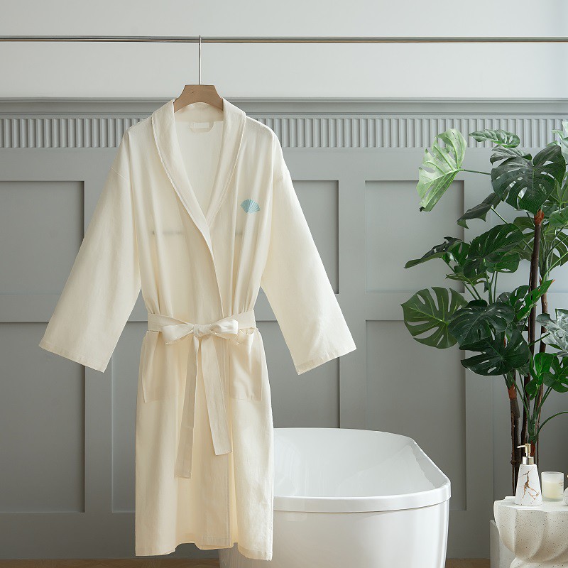 Off-White Cotton Linen Bath Robe